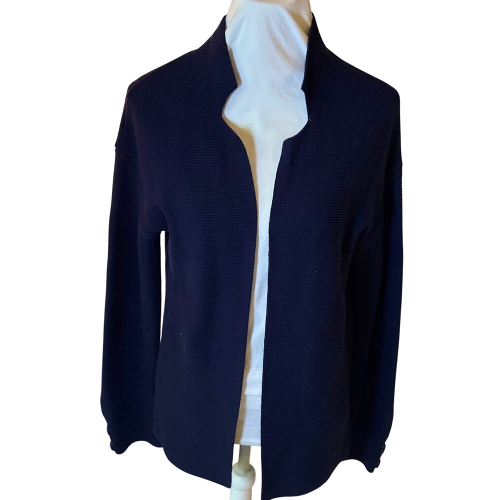 Vintage Navy Blue Knit Cardigan Open Front Neck Sweater M, MARELLA holiday cloat